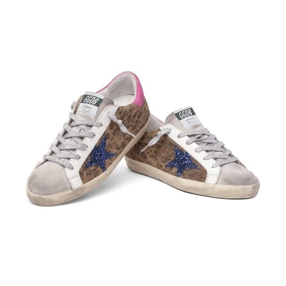 Golden Goose Superstar Leopard-Print Glitter Sneakers Brown/Blue/Fuxia 11.US Wms - Picture 1 of 11